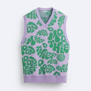 Purple and Green Graphic Men's Sweater Vest